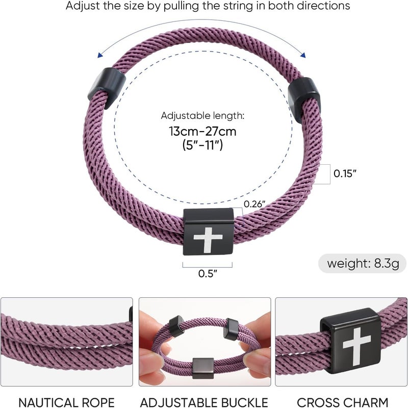 TempBeau Store Braided Men Rope Cross Bracelet - Adjustable Tree of Life Cord Surfing Bracelet, Handmade Nautical Navy Marine String Bracelet with Metal Knot, Easter Women Bracelets Gifts - Image 5